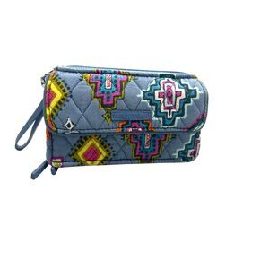 Vera Bradley Blue Painted Medallian Wristlet Zippered RFID Wallet Missing Strap